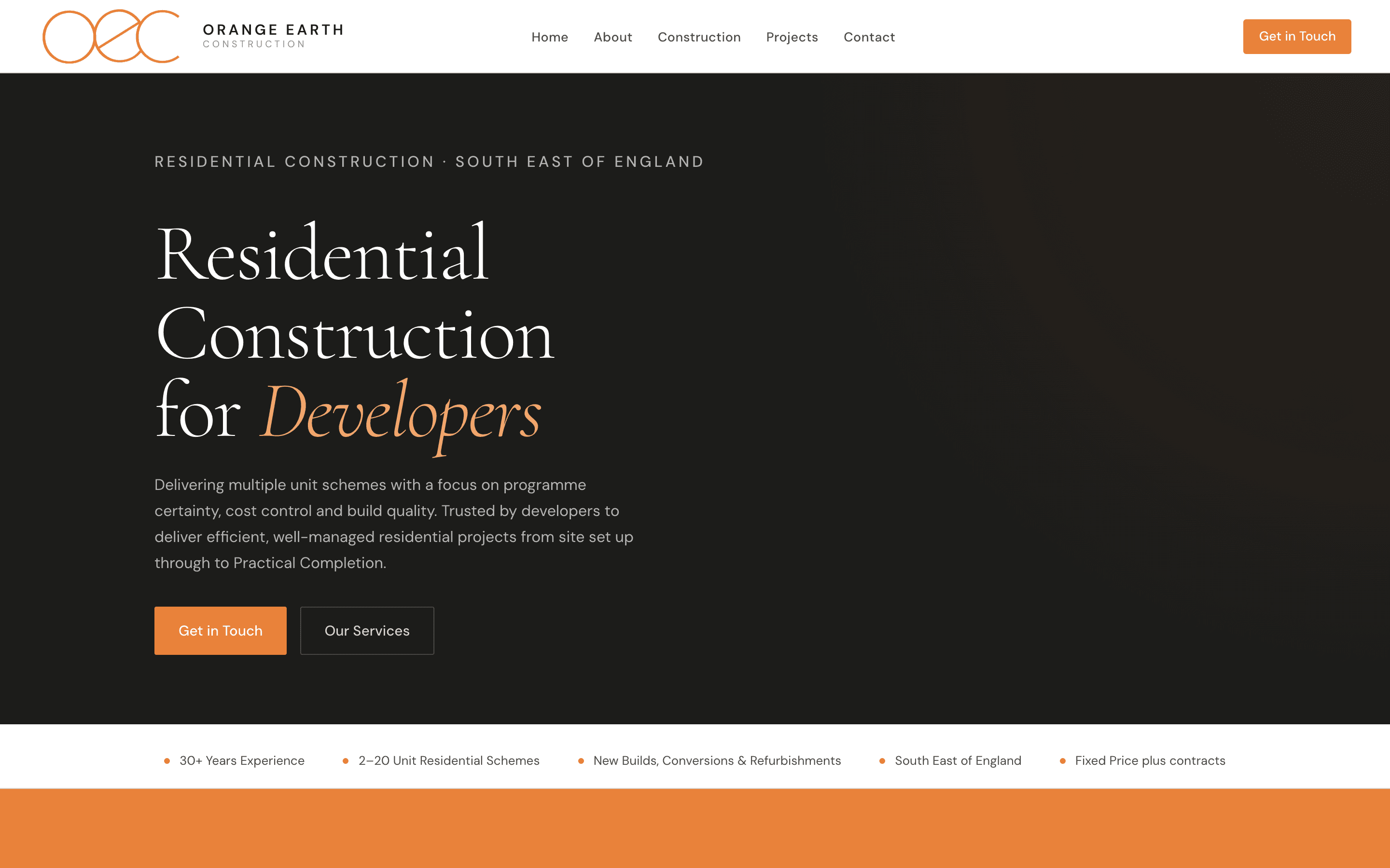 The Orange Earth Construction website home page