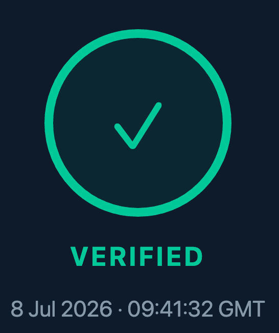 A close crop of the verified badge and timestamp: the cryptographic proof that the seal exists